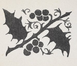 冬青叶和浆果的黑白印刷品 作者 亚瑟·拉克汉姆（Arthur Rackham）