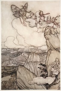 山中的仙女，来自华盛顿欧文的Rip Van Winkle，酒吧。 1910 作者 亚瑟·拉克汉姆（Arthur Rackham）