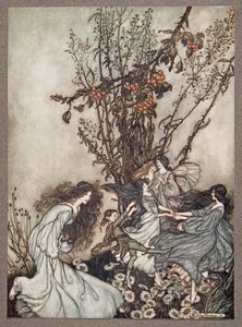 仙女永远不会说我们感到高兴，他们说的是我们从Jens Barrie（1860  -  1937），酒吧的肯辛顿花园的Peter Pan翩翩起舞。 1906年 作者 亚瑟·拉克汉姆（Arthur Rackham）
