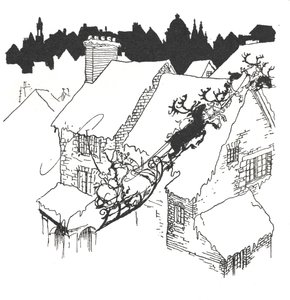 圣诞老人驾着雪橇飞越雪白的屋顶 作者 亚瑟·拉克汉姆（Arthur Rackham）