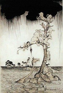 洪水（纸上钢笔、墨水和水彩） 作者 亚瑟·拉克汉姆（Arthur Rackham）
