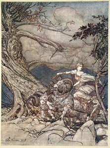 愤怒中的弗里卡走近》，1910年。   作者 亚瑟·拉克汉姆（Arthur Rackham）