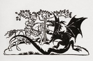 乔治和龙选自 F.A. Steel 重述的《英国童话》一书，由 Arthur Rackham 绘制插图，1927 年出版。 作者 亚瑟·拉克汉姆（Arthur Rackham）