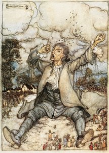 格列佛在小人国苏醒，乔纳森·斯威夫特《格列佛游记》插图，亚瑟·拉克姆绘 作者 亚瑟·拉克汉姆（Arthur Rackham）