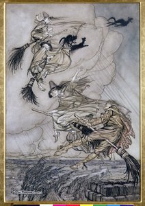 嘿!烟囱啦！嘿你之后！，1907年“欢乐世界传奇”中的插图（笔和墨水在纸上写着） 作者 亚瑟·拉克汉姆（Arthur Rackham）