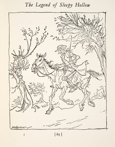 Ichabod Crane从无头骑士身上逃脱，来自Washngton Irving（1783  -  1859），酒吧的Sleepy Hollow传奇。 1928年 作者 亚瑟·拉克汉姆（Arthur Rackham）