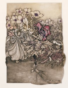 JM Barrie（1860-1937）1906年在肯辛顿花园的彼得潘的插图（纸和笔在纸上的墨水） 作者 亚瑟·拉克汉姆（Arthur Rackham）