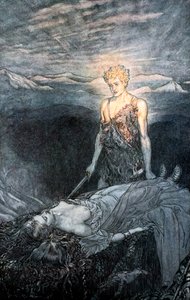 来自《齐格弗里德与诸神的黄昏》的插图，1924年。   作者 亚瑟·拉克汉姆（Arthur Rackham）