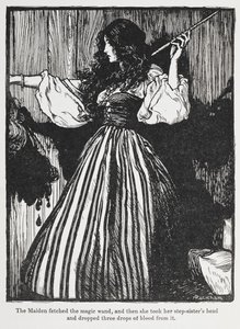 来自 Sweetheart Roland 的条纹连衣裙女孩插图。 作者 亚瑟·拉克汉姆（Arthur Rackham）