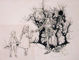那是一种骨架"，插图来自《赞基万克和布莱特巫师》，作者S.J. Adair Fitzgerald，1896年出版（笔墨）。 作者 亚瑟·拉克汉姆（Arthur Rackham）