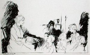 鬼魂、女巫和印第安人的长篇故事，华盛顿-欧文（1783-1859）的《Rip van Winkle》插图，1916年出版的版本（纸上笔墨）。 作者 亚瑟·拉克汉姆（Arthur Rackham）
