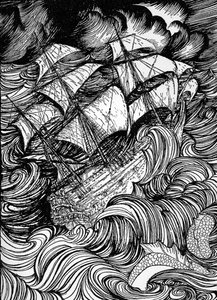 埃德加-爱伦-坡的《在瓶中发现的手稿》。 作者 亚瑟·拉克汉姆（Arthur Rackham）
