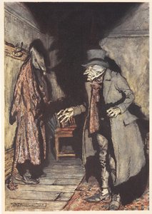 斯克鲁奇晚上在他的房子里 作者 亚瑟·拉克汉姆（Arthur Rackham）