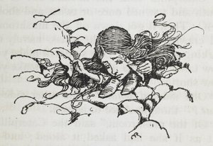 吃了毛毛虫的蘑菇后缩小的爱丽丝 作者 亚瑟·拉克汉姆（Arthur Rackham）