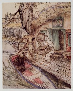 在你的脚下，当他从Kenneth Grahame（1859  -  1932年），酒吧里，从Willows的风中传入船中时，他向鼹鼠观察。 1940年 作者 亚瑟·拉克汉姆（Arthur Rackham）