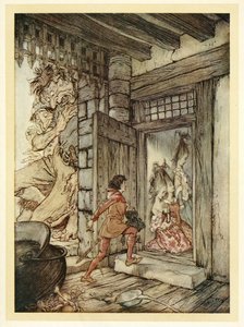 拿着城堡的钥匙，杰克打开了所有的门，从英国童话故事，酒吧。 1922年 作者 亚瑟·拉克汉姆（Arthur Rackham）