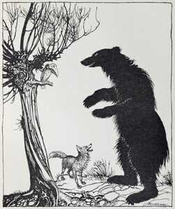 熊和狐狸，来自&39;伊索寓言&39;的插图，由Heinemann出版，1912年 作者 亚瑟·拉克汉姆（Arthur Rackham）