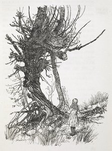 树上的柴郡猫低头看着爱丽丝 作者 亚瑟·拉克汉姆（Arthur Rackham）