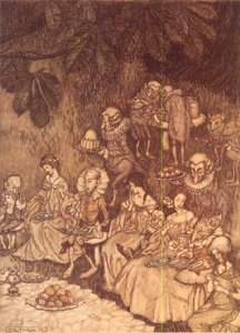 J.M. Barrie的《彼得-潘在肯辛顿花园》中的 "盛宴 作者 亚瑟·拉克汉姆（Arthur Rackham）
