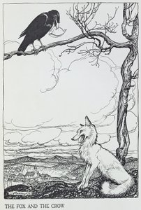 狐狸和乌鸦，来自&39;伊索寓言&39;的插图，由海涅曼出版，1912年（雕刻）