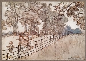驼峰是宽阔的步道的一部分，所有的大种族都在这里运行，来自JM Barrie（1860  -  1937年）的肯辛顿花园的Peter Pan酒吧。 1906年 作者 亚瑟·拉克汉姆（Arthur Rackham）