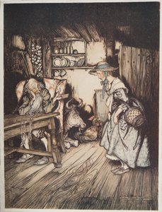 森林里的小屋，来自格林兄弟的小兄弟和小妹妹以及其他故事，pub.1917 作者 亚瑟·拉克汉姆（Arthur Rackham）