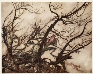 印第安人认为他们是烈酒的居所，来自华盛顿欧文酒吧的Rip Van Winkle。 1910 作者 亚瑟·拉克汉姆（Arthur Rackham）