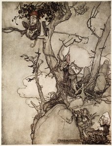 Kaatsberg或Catskill山脉一直是一个充满寓言的地区，来自Washington Irving，酒吧的Rip Van Winkle。 1910 作者 亚瑟·拉克汉姆（Arthur Rackham）