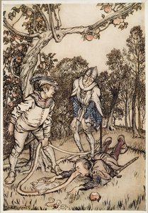 The Nose Tree，来自格林兄弟的小弟弟和其他故事，1917年 作者 亚瑟·拉克汉姆（Arthur Rackham）