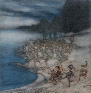 聪明的仙女和潇洒的精灵（水彩、钢笔和黑墨）。 作者 亚瑟·拉克汉姆（Arthur Rackham）