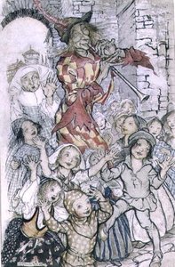 哈梅林的魔笛手》，罗伯特-勃朗宁（1812-89）的诗的插图，出版。1934年（纸上笔墨、水彩）。 作者 亚瑟·拉克汉姆（Arthur Rackham）