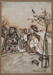红心皇后在槌球比赛后愤怒地大喊 作者 亚瑟·拉克汉姆（Arthur Rackham）
