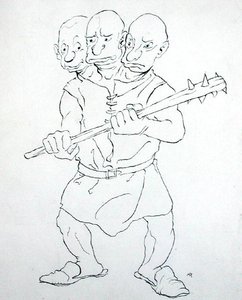 三头巨人》（纸上笔墨）。 作者 亚瑟·拉克汉姆（Arthur Rackham）