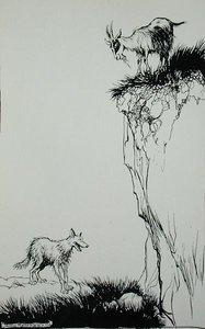 狼和羊》，来自《伊索寓言》的插图，由海涅曼出版。 作者 亚瑟·拉克汉姆（Arthur Rackham）