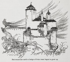 被荆棘玫瑰（睡美人）的荆棘包围的城堡 作者 亚瑟·拉克汉姆（Arthur Rackham）