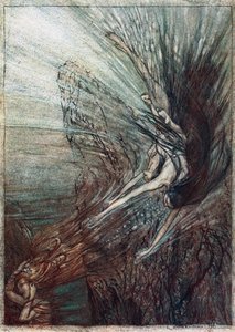 莱茵少女的嬉戏。理查德·瓦格纳（Richard Wagner）的《莱茵金和女武神》插图， 作者 亚瑟·拉克汉姆（Arthur Rackham）