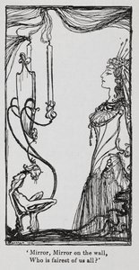 雪绒花》（白雪公主）中照镜子的邪恶王后 作者 亚瑟·拉克汉姆（Arthur Rackham）