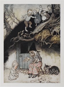 从前有一位老妇人，住在一座小山下。 作者 亚瑟·拉克汉姆（Arthur Rackham）