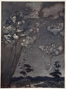 他们被一个古老的嘎嘎精神所统治，他们将天上的新卫星挂在天上，并将旧的卫星切成星星。来自华盛顿欧文酒吧的Rip Van Winkle。 1910 作者 亚瑟·拉克汉姆（Arthur Rackham）