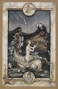 聆听海女的音乐”。 《仲夏夜之梦》中的场景。 作者 亚瑟·拉克汉姆（Arthur Rackham）