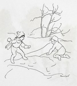 两个孩子打雪仗 作者 亚瑟·拉克汉姆（Arthur Rackham）