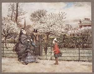 当你在花园里见到成年人时，他们认为自己比他们想象的更大......，来自JM Barrie（1860  -  1937）的肯辛顿花园的Peter Pan，酒吧。 1906年（结肠 作者 亚瑟·拉克汉姆（Arthur Rackham）