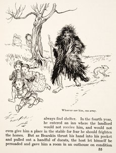 看到他跑掉的人，来自格林兄弟的小弟弟和小妹妹以及其他故事，pub.1917（石版画） 作者 亚瑟·拉克汉姆（Arthur Rackham）
