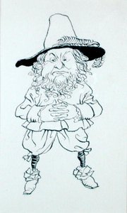 "......穿着古怪、怪异；......他们的长相也很特别；一个人留着大胡子，脸很宽，有一双小猪眼"，华盛顿-欧文的《瑞普-凡-温克尔的故事》的插图。 作者 亚瑟·拉克汉姆（Arthur Rackham）