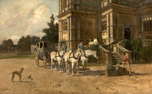 Wollaton霍尔正面图，诺丁汉与马和马车，c.1880-1906