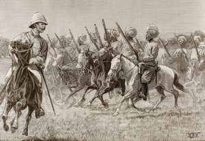 大英帝国（19 世纪）。缅甸的新军团第二团骑兵步兵连。雕刻。 作者 艺术家未知