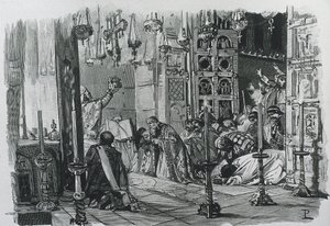 查理曼或查理一世（742-814 年）。法兰克人和伦巴第人的国王（768-814 年），神圣罗马帝国皇帝（800-814 年）。查理曼加冕为神圣罗马帝国皇帝（800 年）。雕刻。 作者 艺术家未知