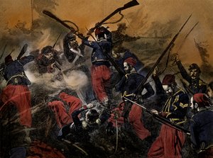 克里米亚战争马拉科夫战役中的法国士兵，摘自《卡塞尔英国史》（印刷版） 作者 艺术家未知
