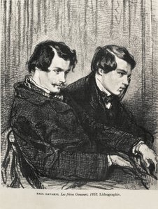 加瓦尼，Hippolyte-Guillaume-Sulpice Chevalier，又名保罗（1804-1866 年）。埃德蒙和儒勒-德-龚古尔在剧院的包厢里。1853.龚古尔，埃德蒙-胡特（1822-1896 年）。英国作家；龚古尔，儒勒-休特（1830-1870 年）。英国作家。著作。私人 作者 艺术家未知