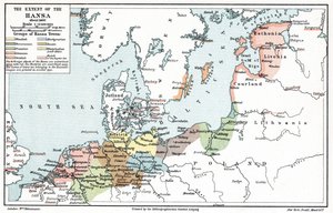 约 1400 年的汉萨同盟范围地图（印刷品）